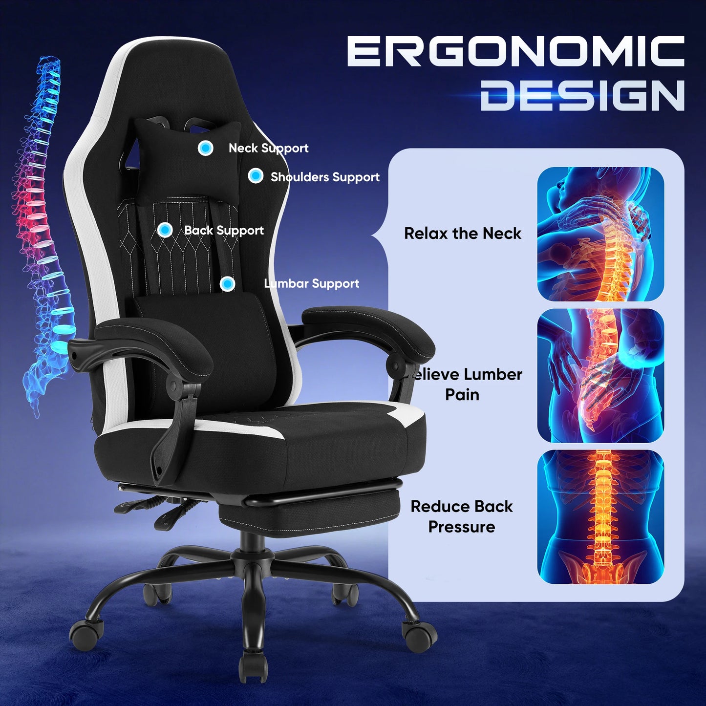 JHK Ergonomics Ergonomic Computer Gaming Chair With Headrest And Lumbar