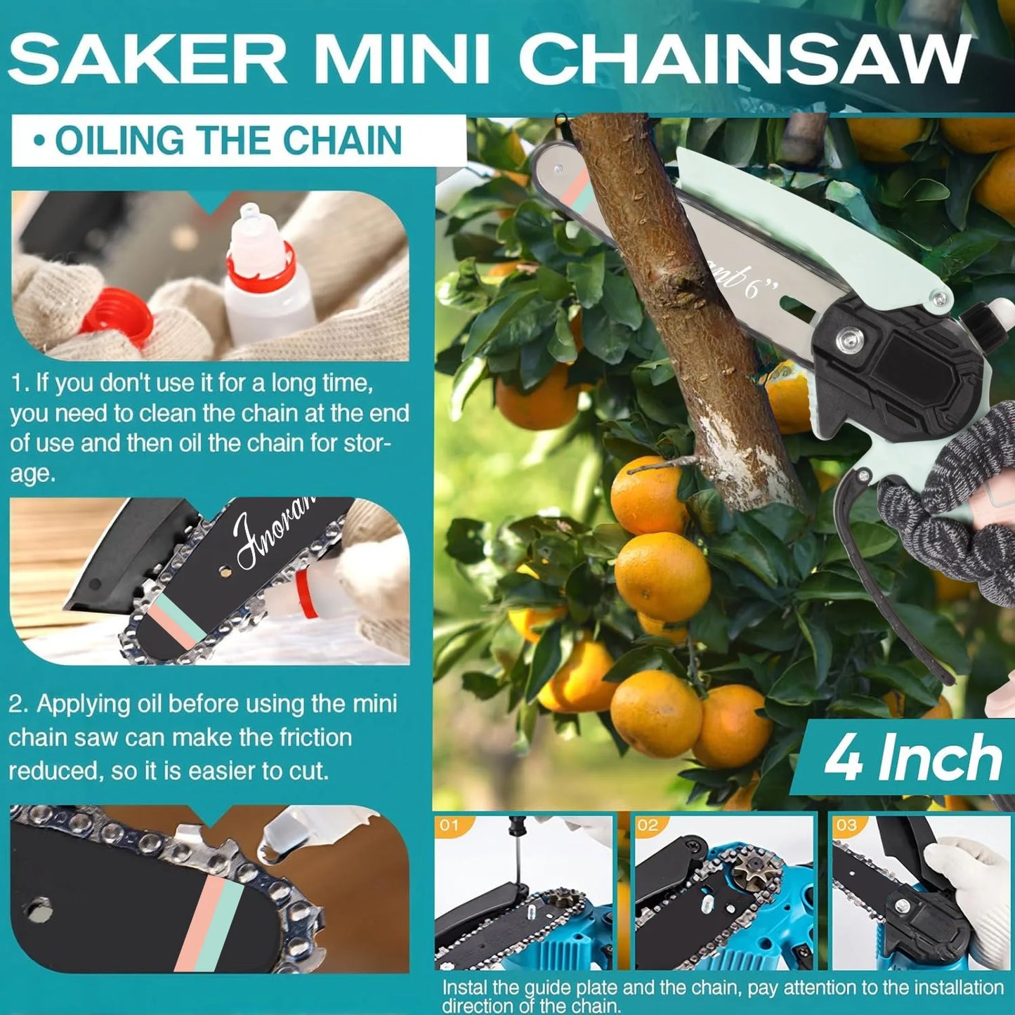 Cordless Mini Chainsaw Dual Battery Portable Tree Cutting Saw