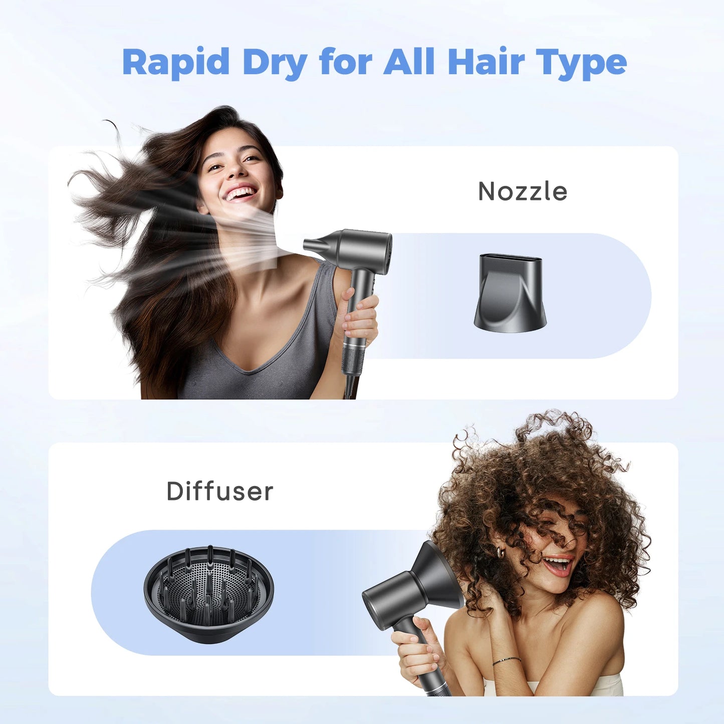 LYSMOSKI Hair Dryer 120000 RPM Negative Ionic Brushless Motor Drying