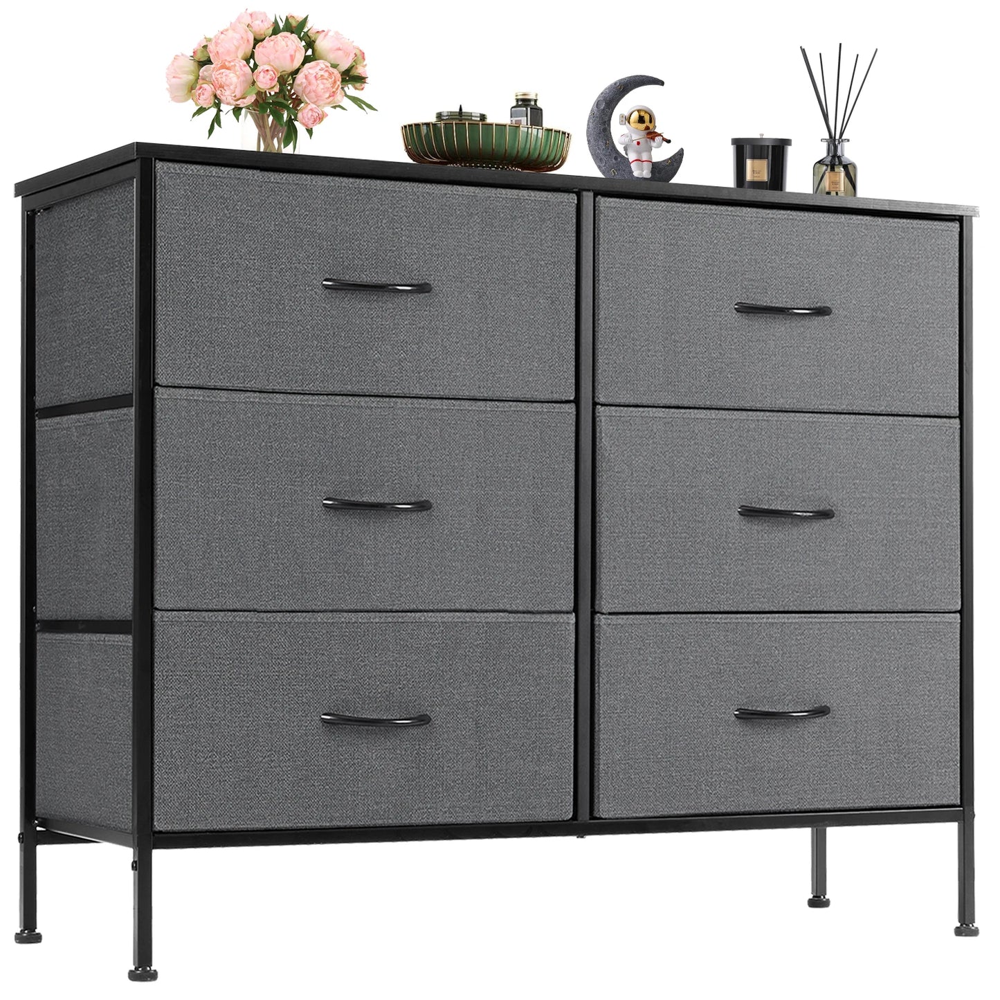 JHK Six Drawer Fabric Nightstand With Storage For Bedroom