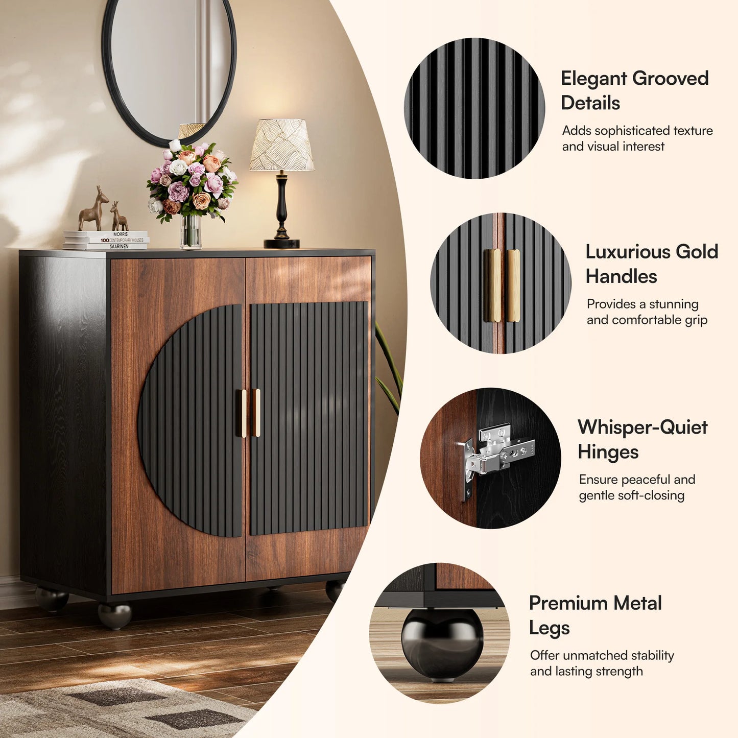 Modular Fluted Credenza Buffet Cabinet With Storage Mid Century Modern