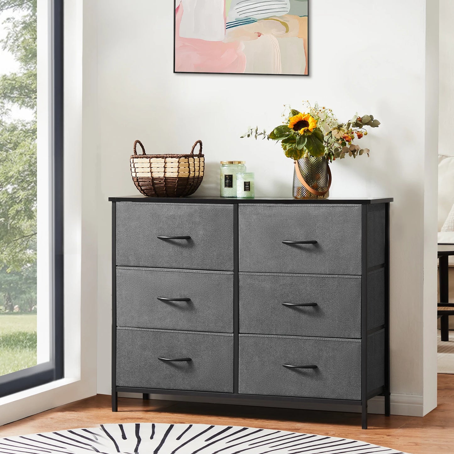 JHK 6 Drawer Fabric Cabinet Living Room Storage Chest
