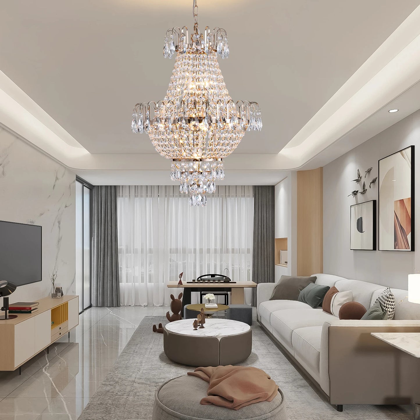 ARLGSITE European Style Crystal Chandelier 7 Light Fixture