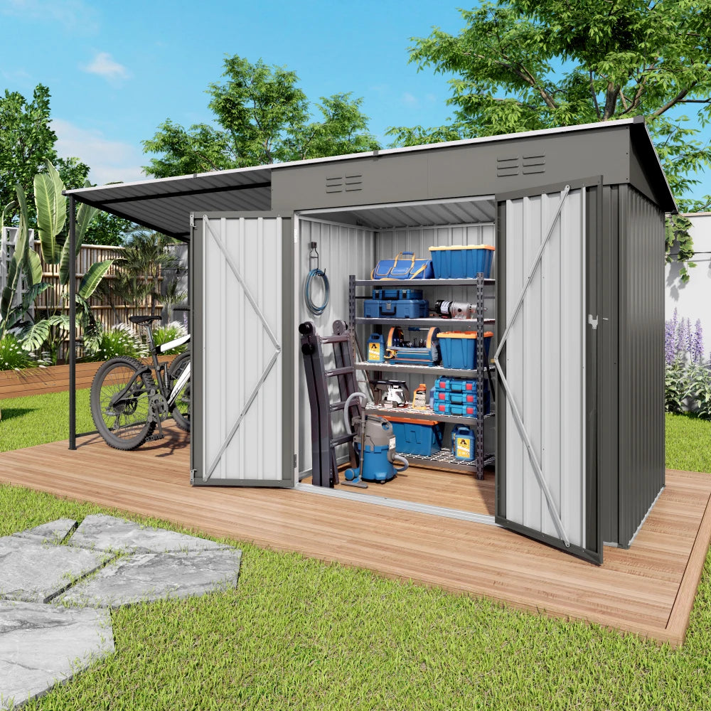 Metal Lean To Shed With Open Sided Pergola And Gazebo