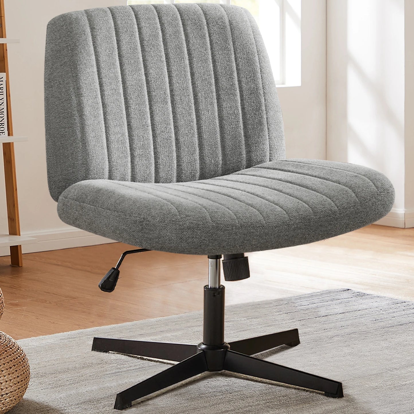 JHK Cross Legged Office Chair Rocking Swivel Adjustable Fabric Task Chair