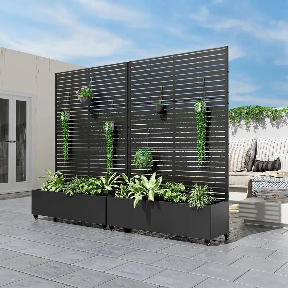 Metal Garden Bed With Trellis Wheels Drainage For Climbing Plants