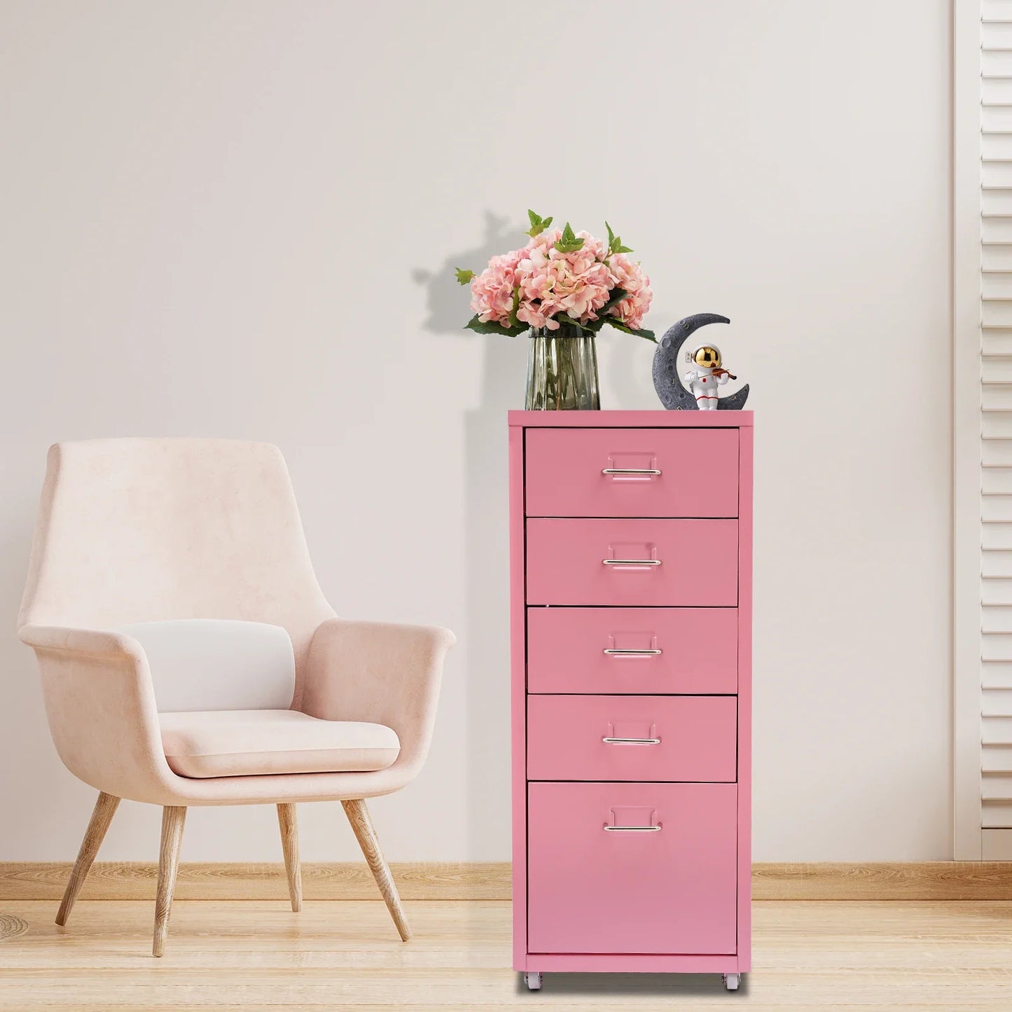 Bymaocar Five Drawer File Cabinet On Wheels Mobile Organizer