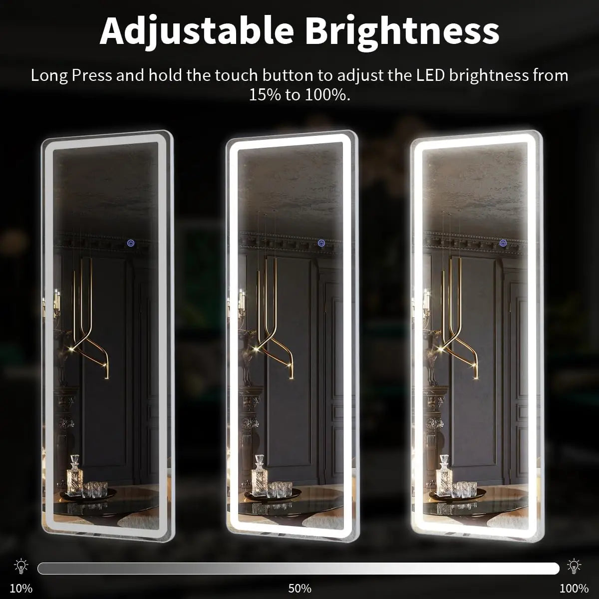 Koonmi LED Floor Mirror With Lights Dimmable Stand