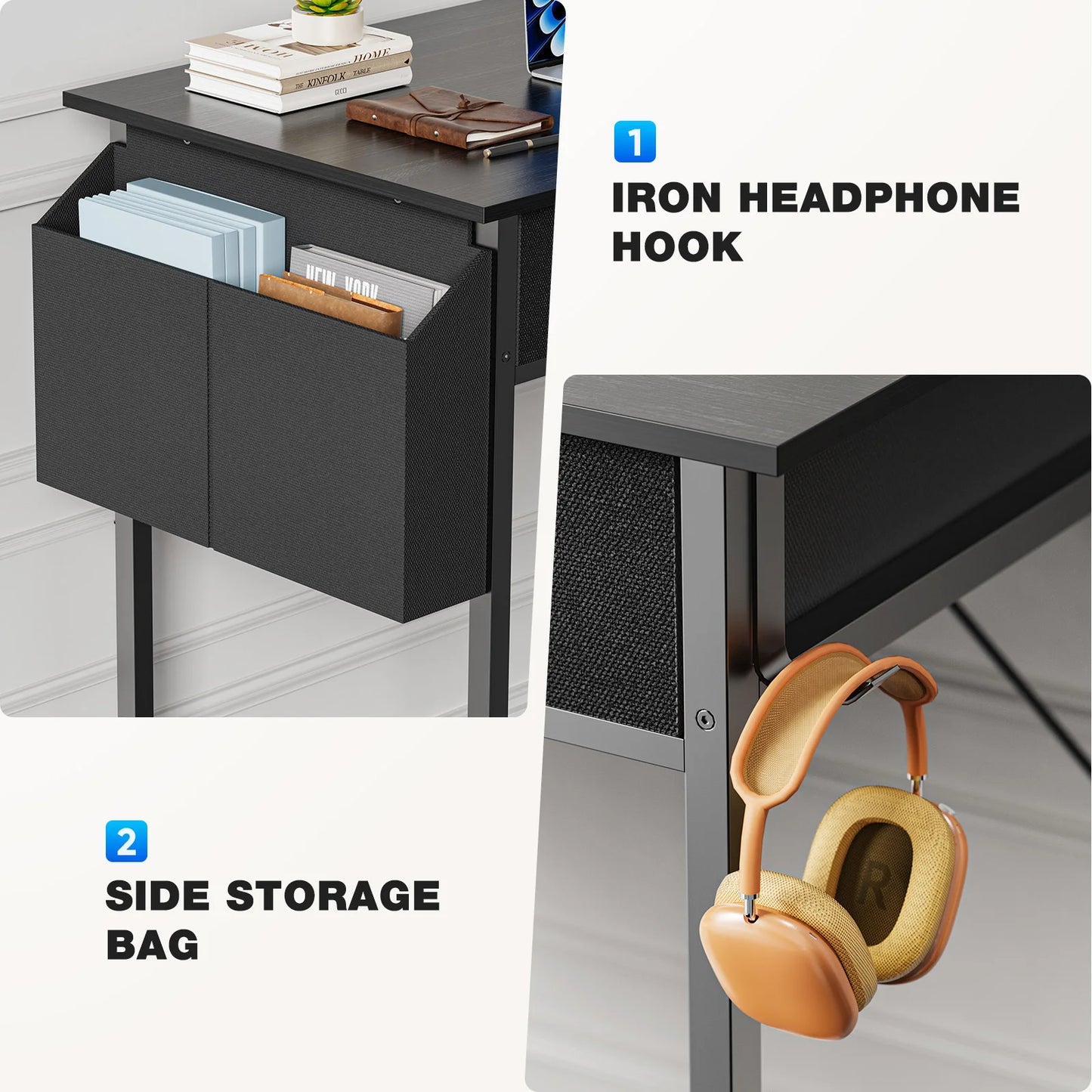JHK Modern Office Desk With Fabric Storage Drawers