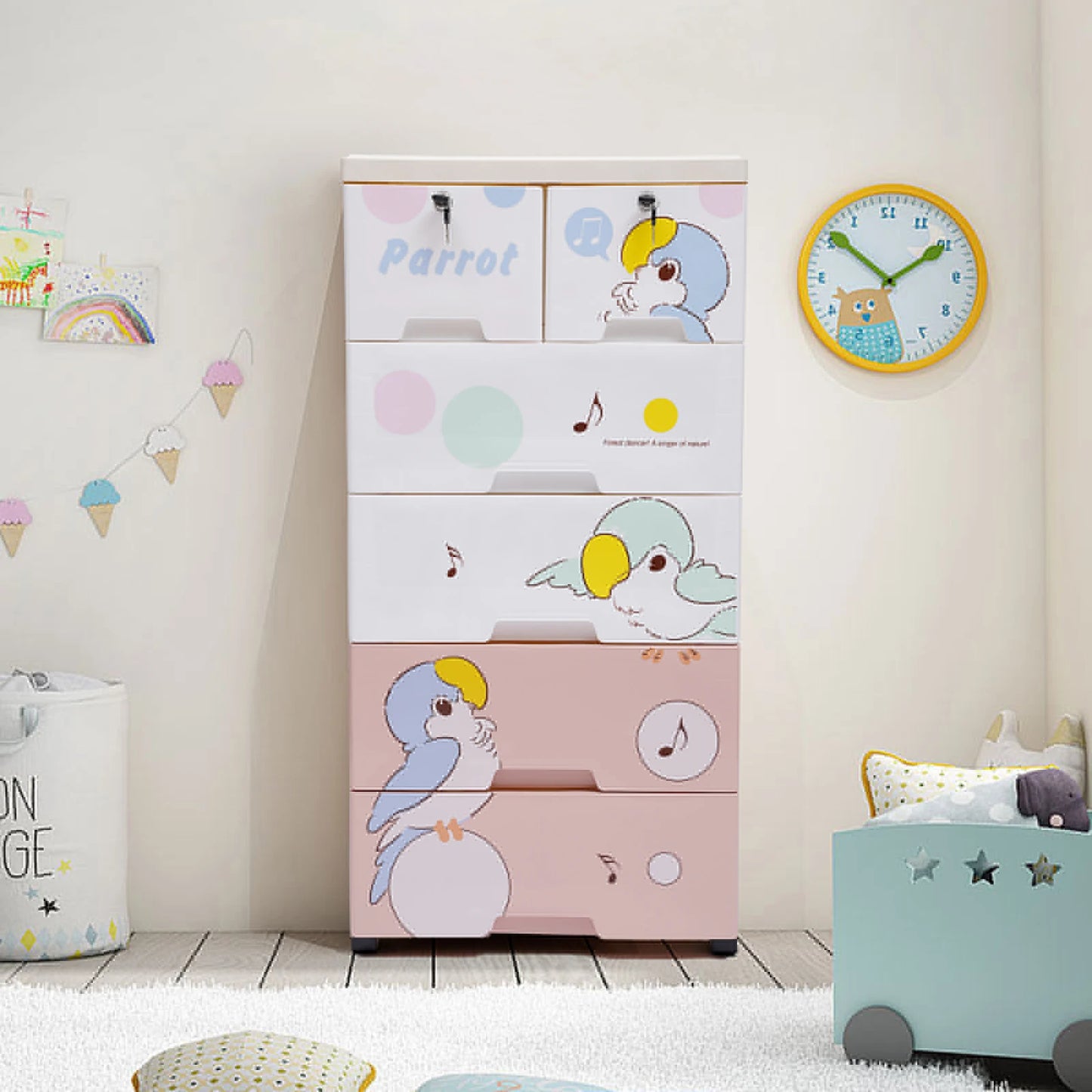 Modern Rolling Plastic Dresser Storage Cabinet With Lock 6 Drawers