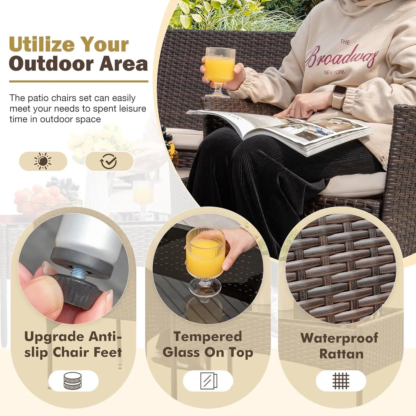 Outdoor 4 Piece Rattan Wicker Patio Set For Garden Porch