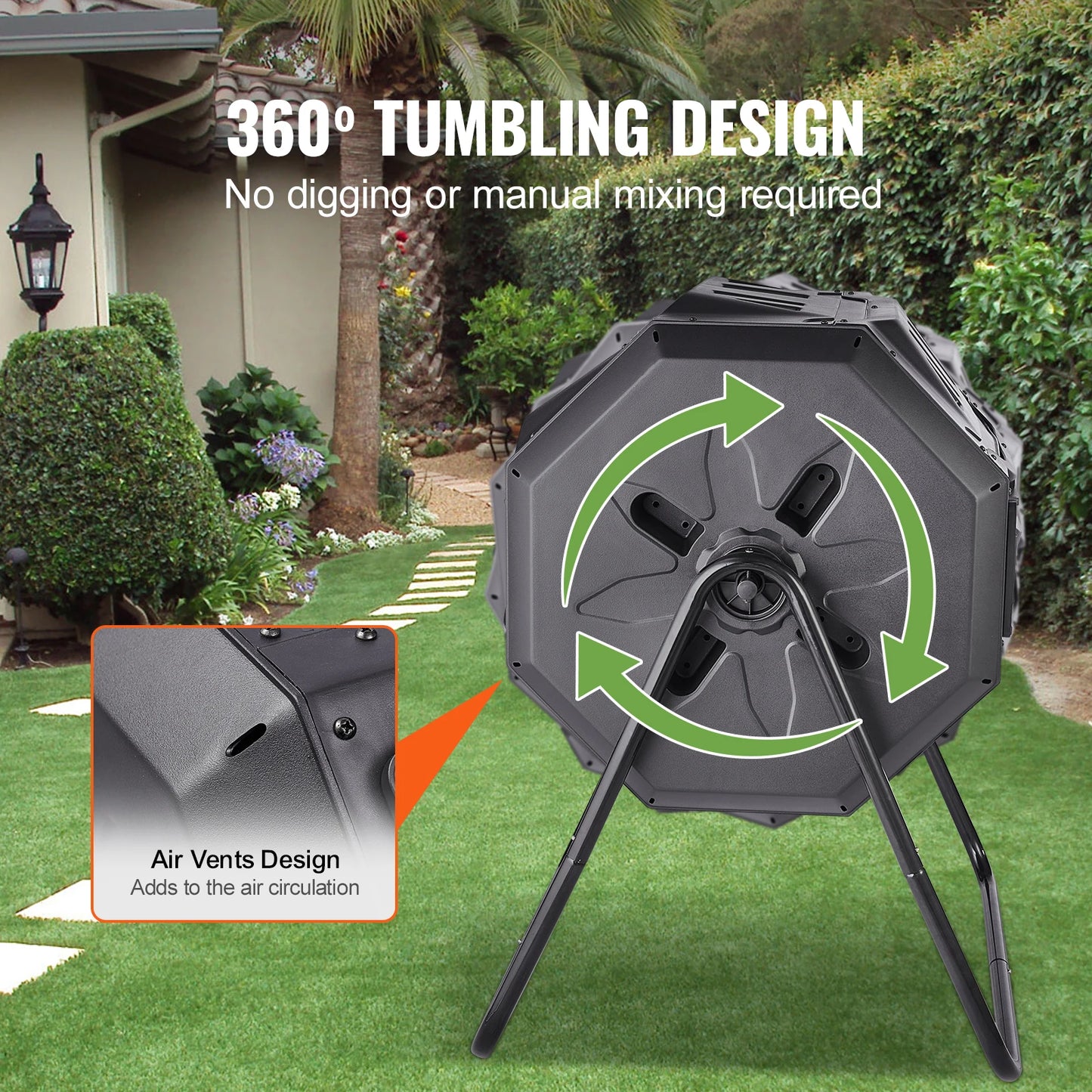 Tumbling Compost Bin Dual Chamber BPA Free Garden Kitchen Use