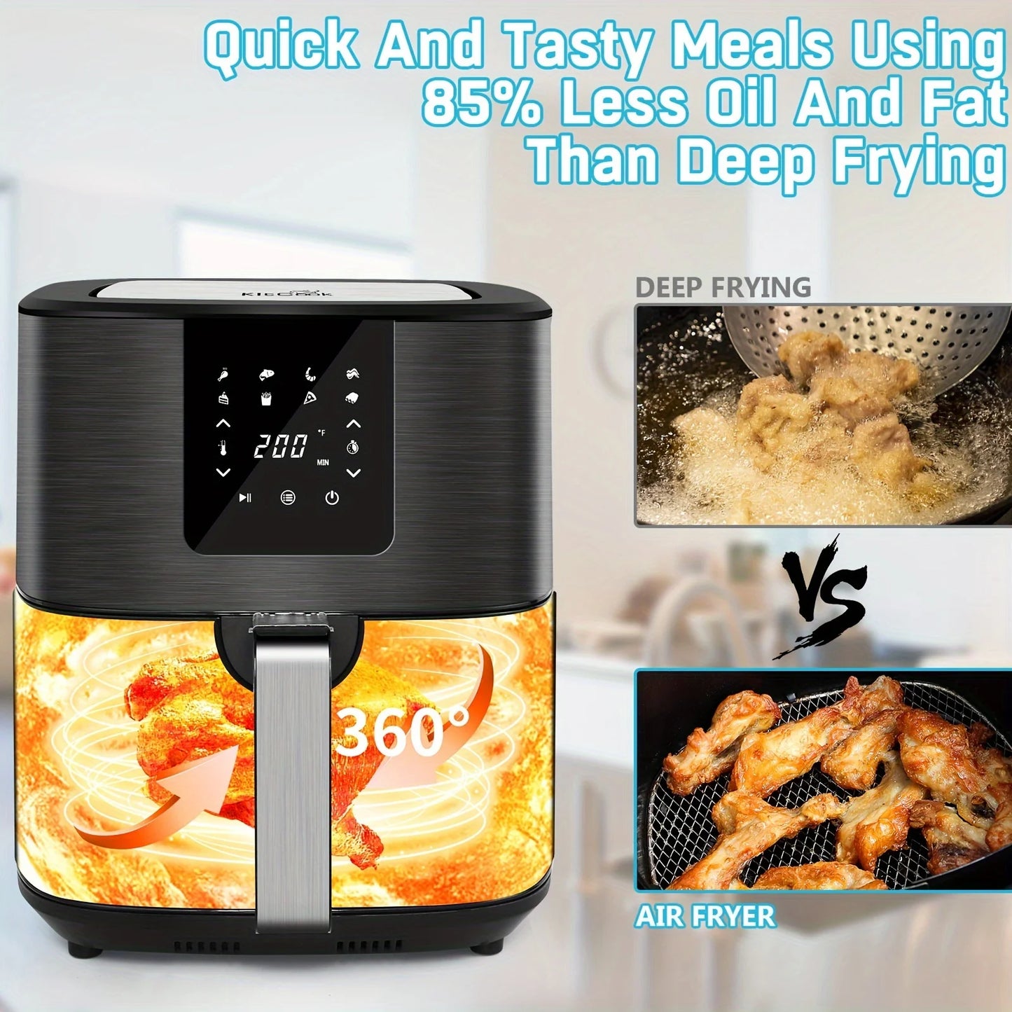 KitCook Air Fryer With Digital Touch Screen And 8 Presets