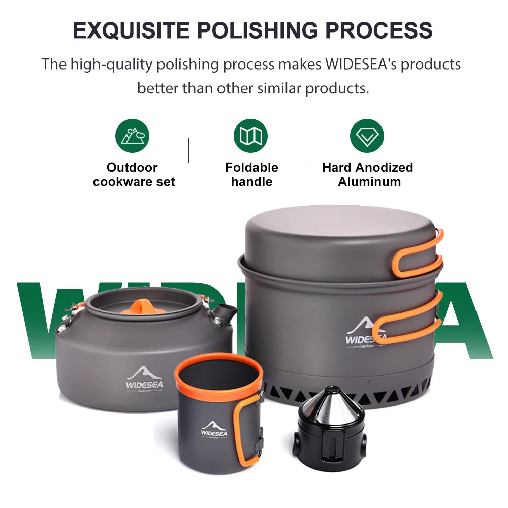 Widesea Outdoor Camping Cookware Set With Pot And Kettle