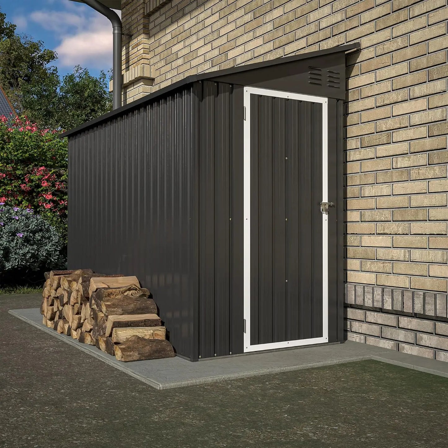 Metal Lean-To Storage Shed For Outdoor Garden Patio