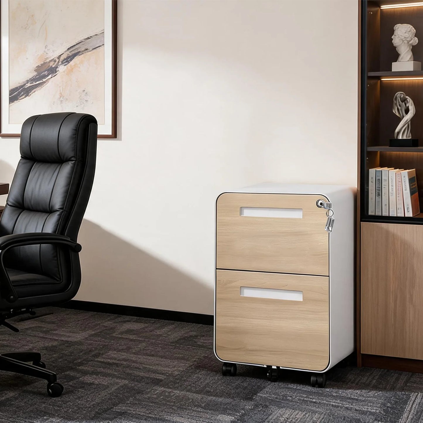 HiMISS Locking 2 Drawer On Wheels Rolling File Cabinet