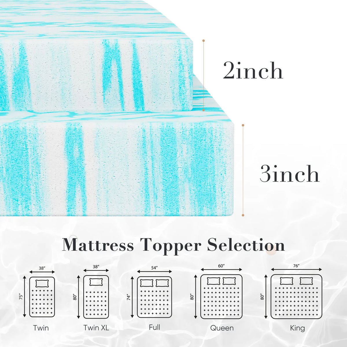 JHK Gel Memory Foam Mattress Topper Cooling Breathable Pad