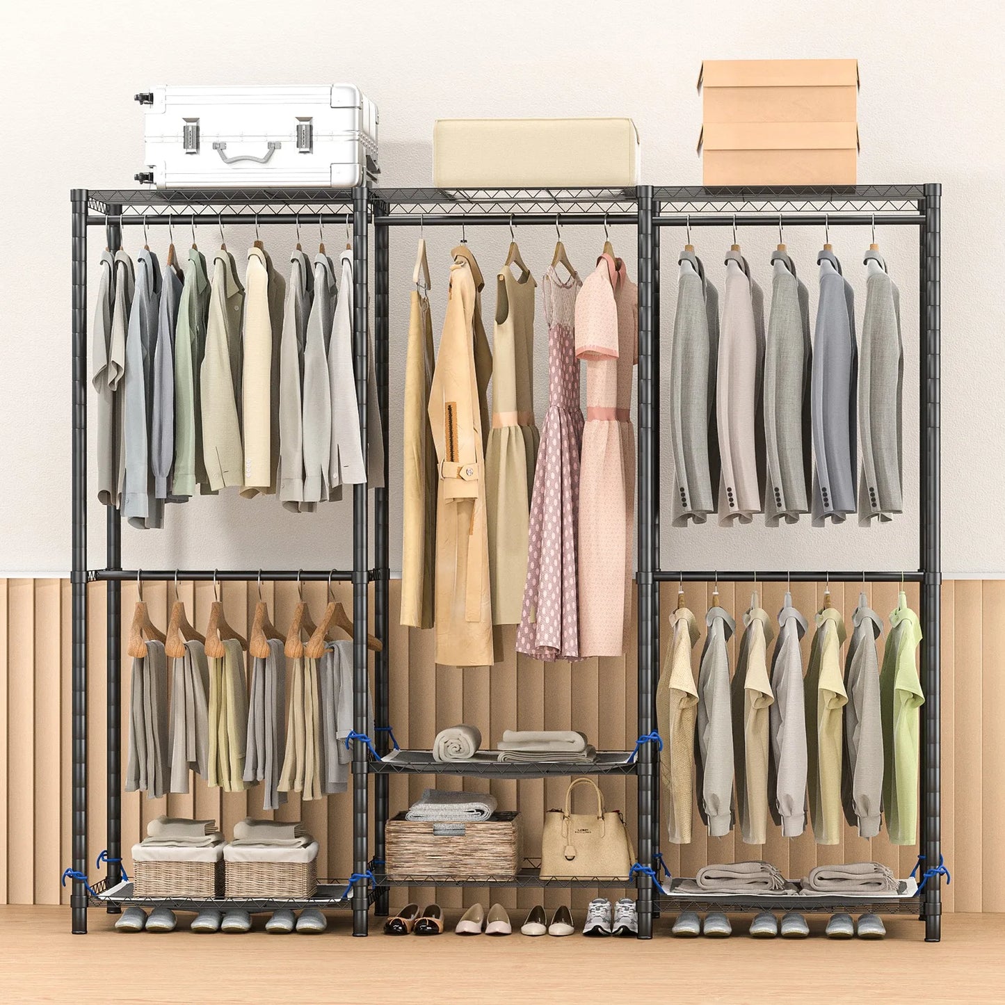Freestanding Heavy Duty Clothes Rack Organizer For Wardrobe