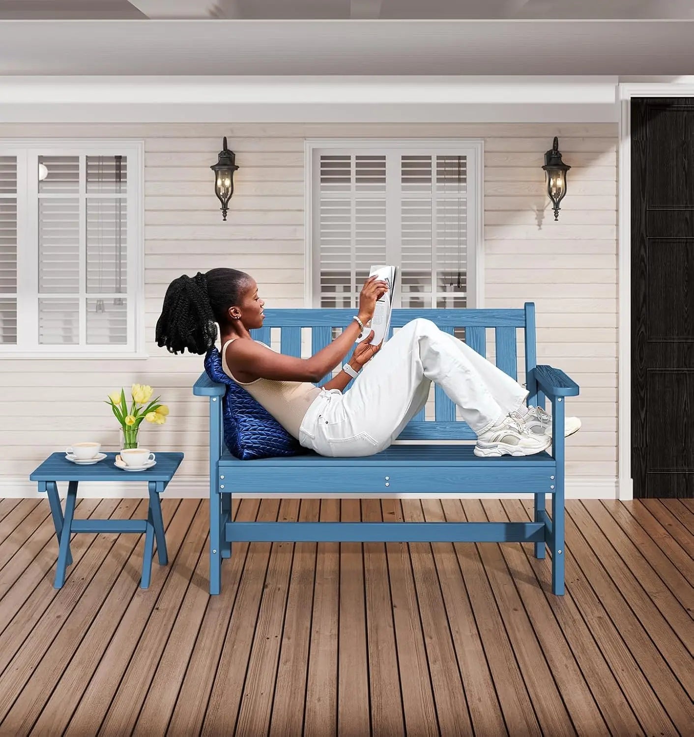 HDPE Outdoor Bench Weatherproof 2 Person Garden Patio Bench