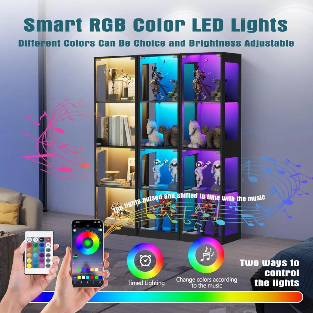 Four Tier Glass Display Cabinet With RGB LED Lighting