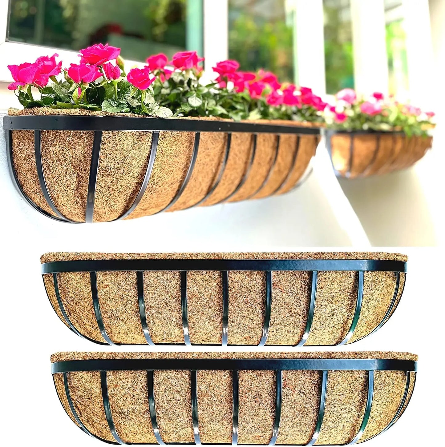 2 Pack Metal Window Box Planters For Outdoor Wall Hanging