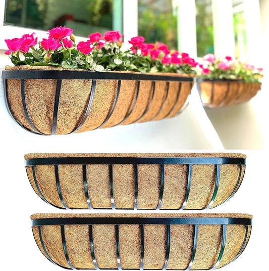 2 Pack Metal Window Box Planters For Outdoor Wall Hanging