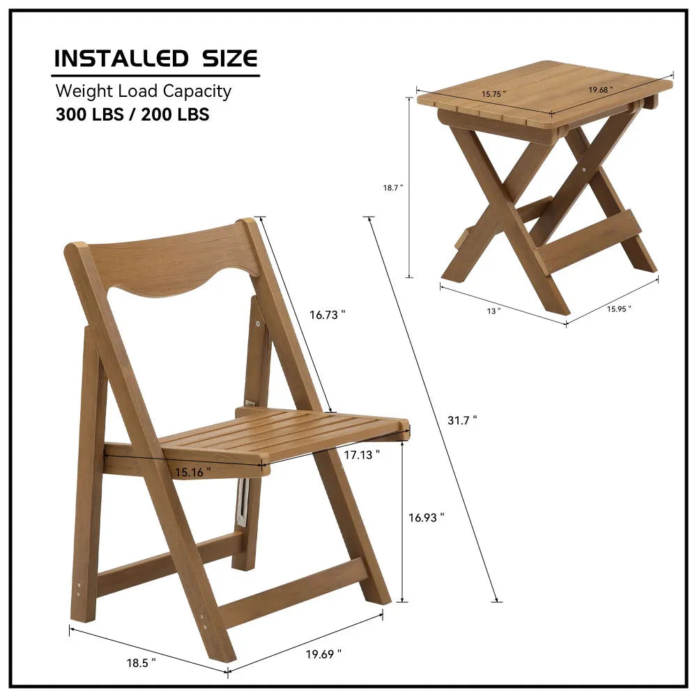LISM Teak Foldable Bistro Set With Table And 2 Chairs