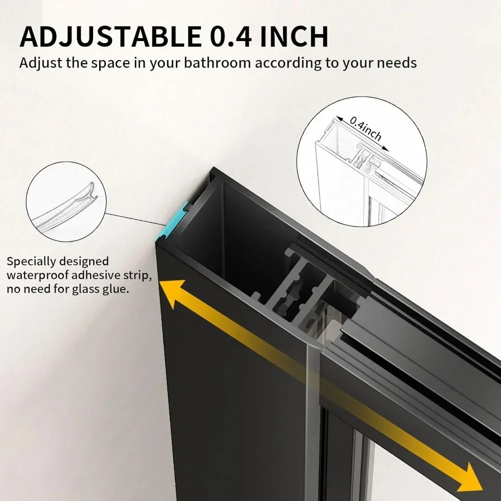 Walk-In Shower Door With Tempered Glass Panel For Bathroom