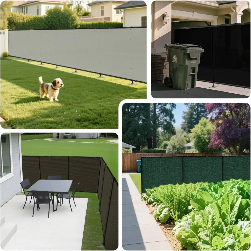 Outdoor Divider Privacy Fence With Iron Poles Ground Spikes For Backyard Patio