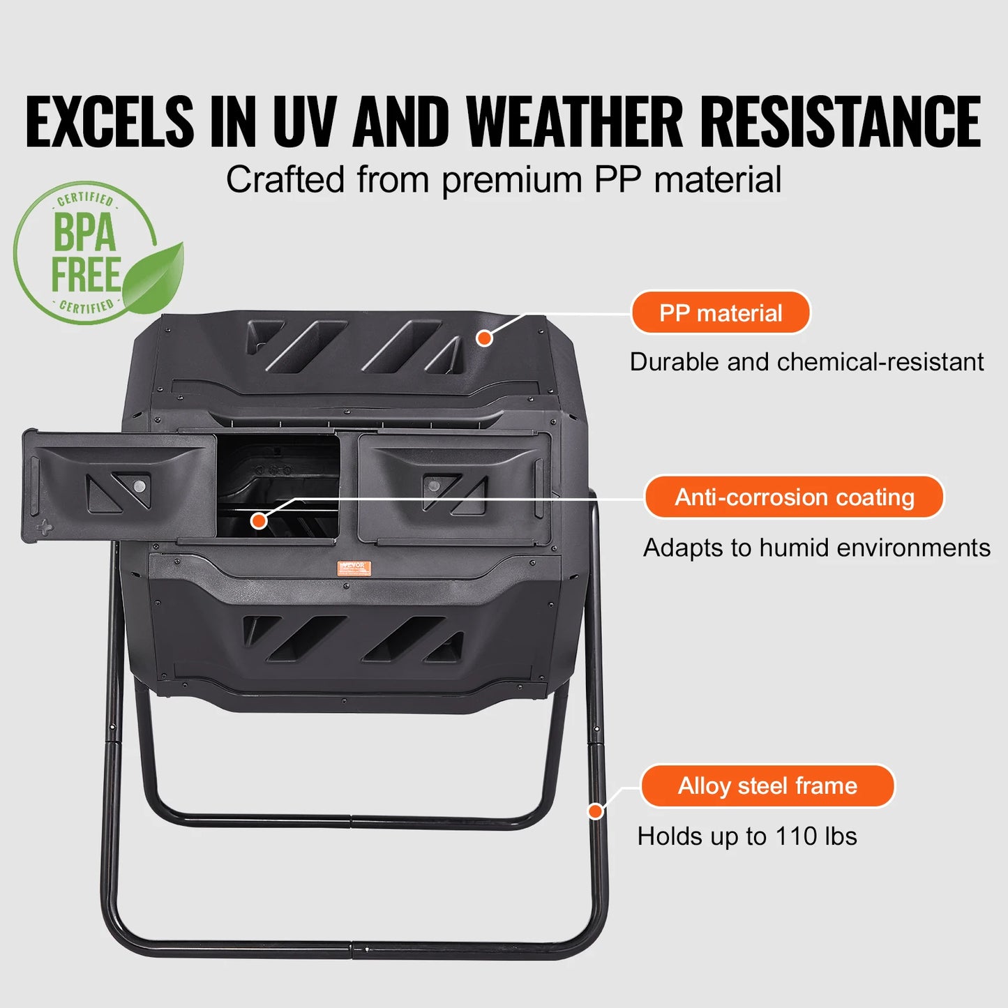 Tumbling Compost Bin Dual Chamber BPA Free Garden Kitchen Use