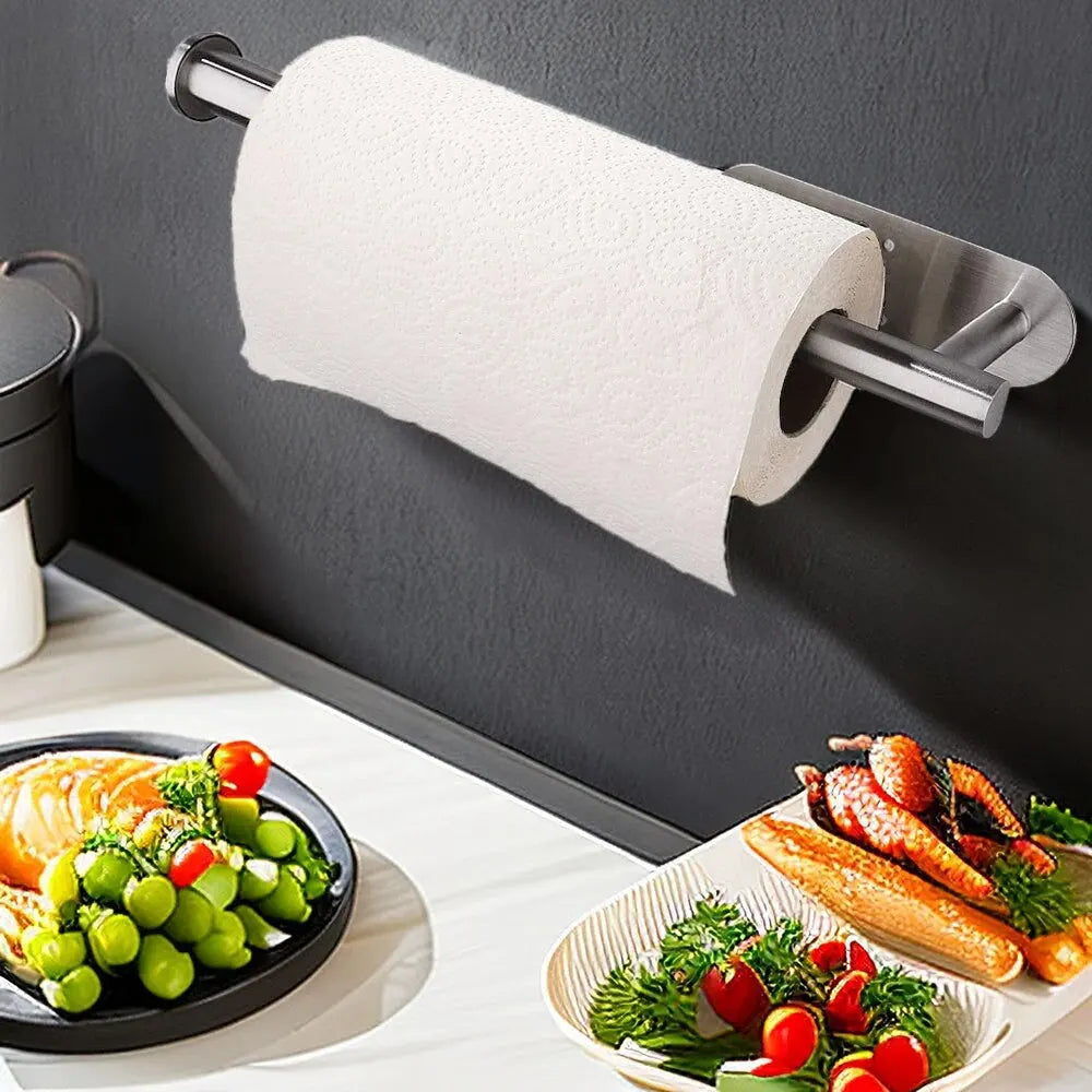 Stainless Steel Kitchen Paper Towel Holder Adhesive Dispenser Wall Mount